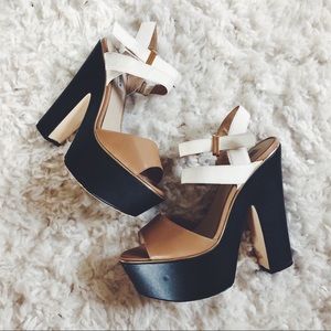 Steve Madden White and Brown Block Heels
